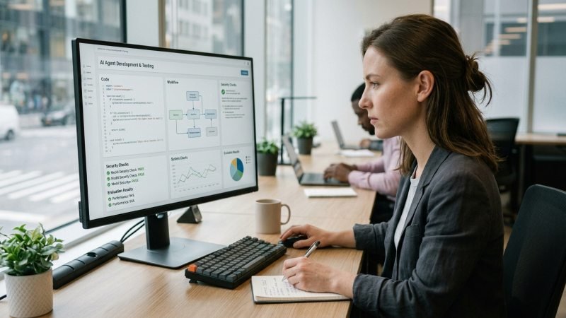Developer testing an AI agent on a computer
